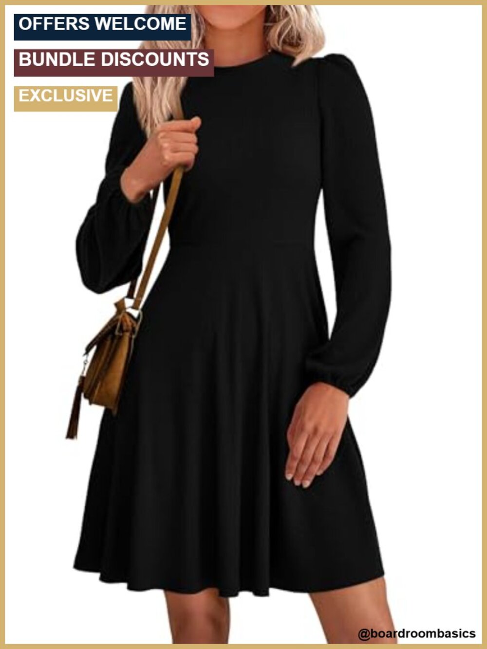 A Line Long Sleeve Mini Dress Jersey Pull On Crew Neck